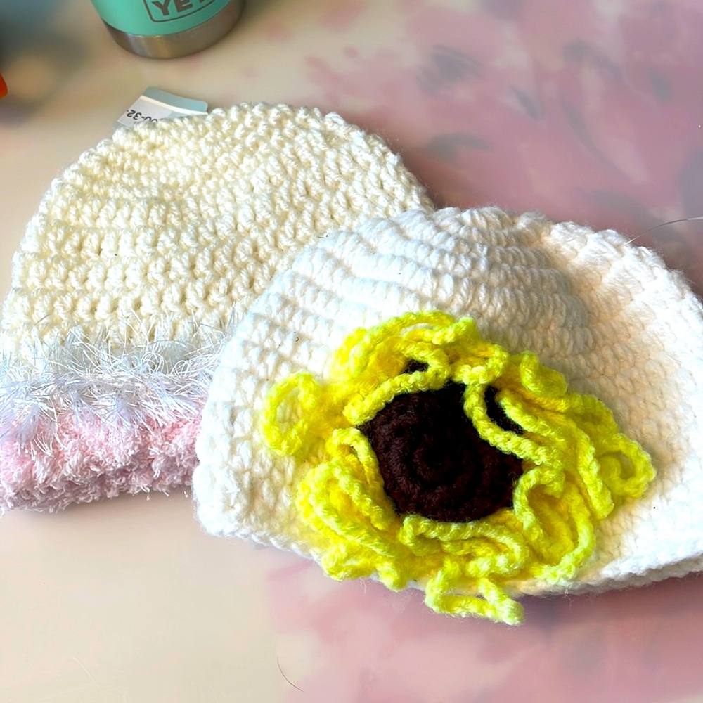 NWOT Set of 2 kids Handmade Hats - Sunflower and Winter Beanie